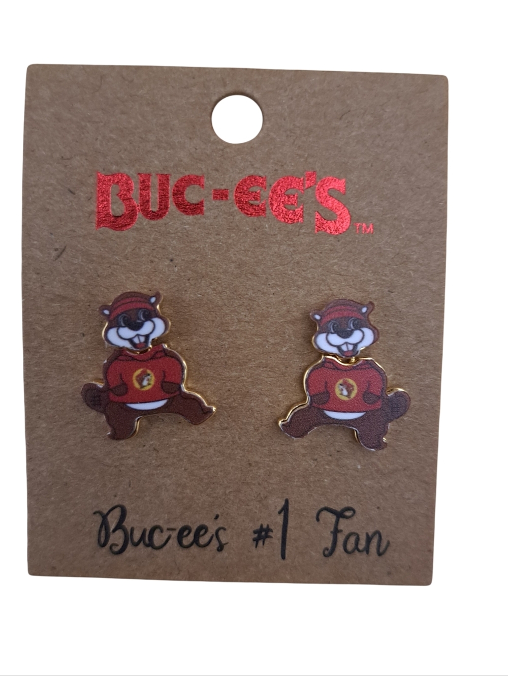 Buc-ee's Beaver Stud Earrings in Brown & Red